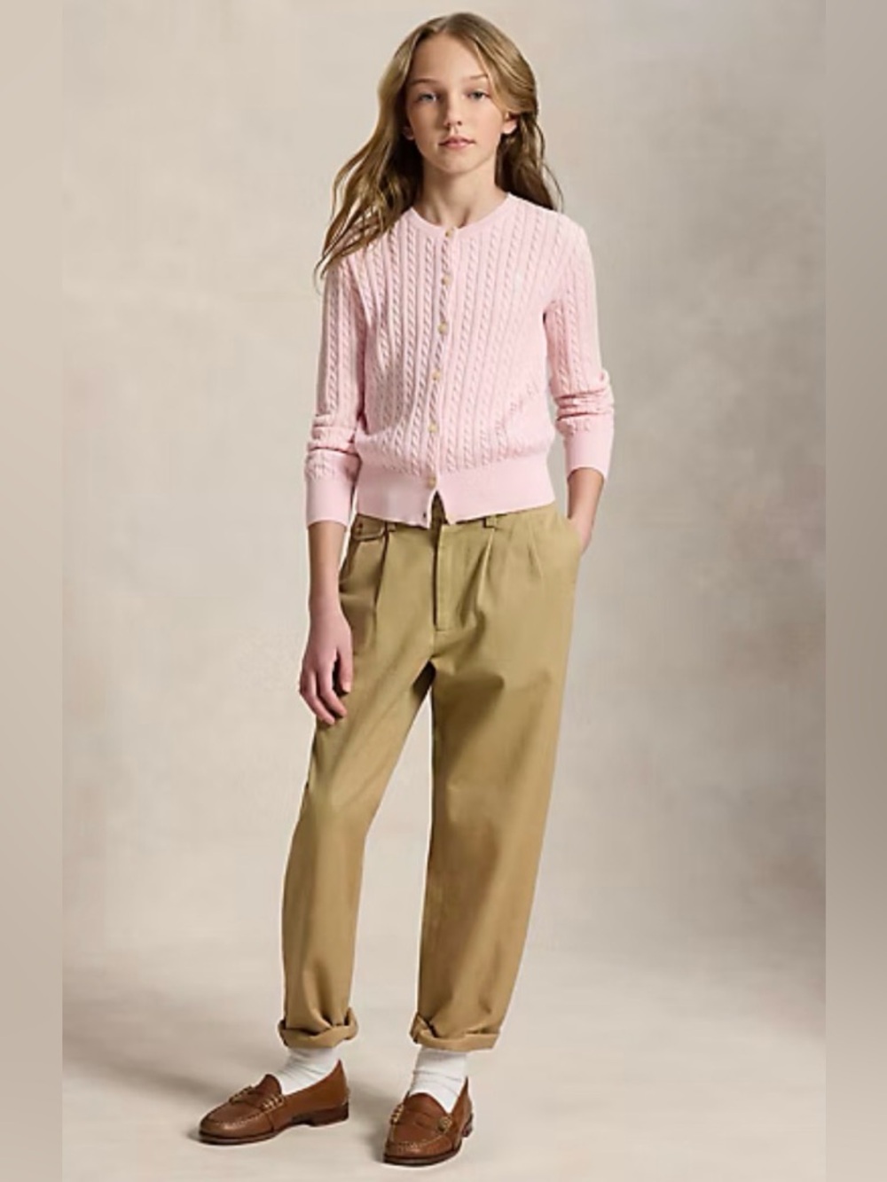 Polo Ralph Lauren Girls' Mini-Cable Knit Combed CardiganIn  Pink Size: L (12-14)